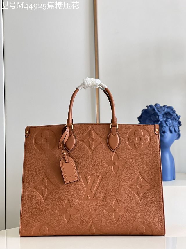 Louis vuitton original embossed calfskin onthego gm M44925 cognac brown