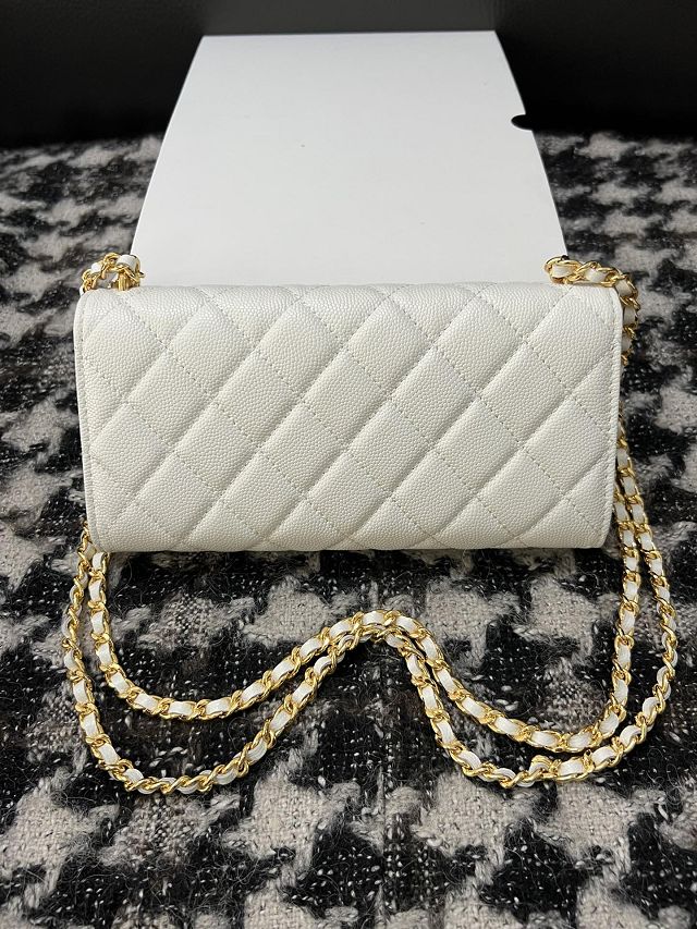 CC original grained calfskin clutch with chain AP3015 white