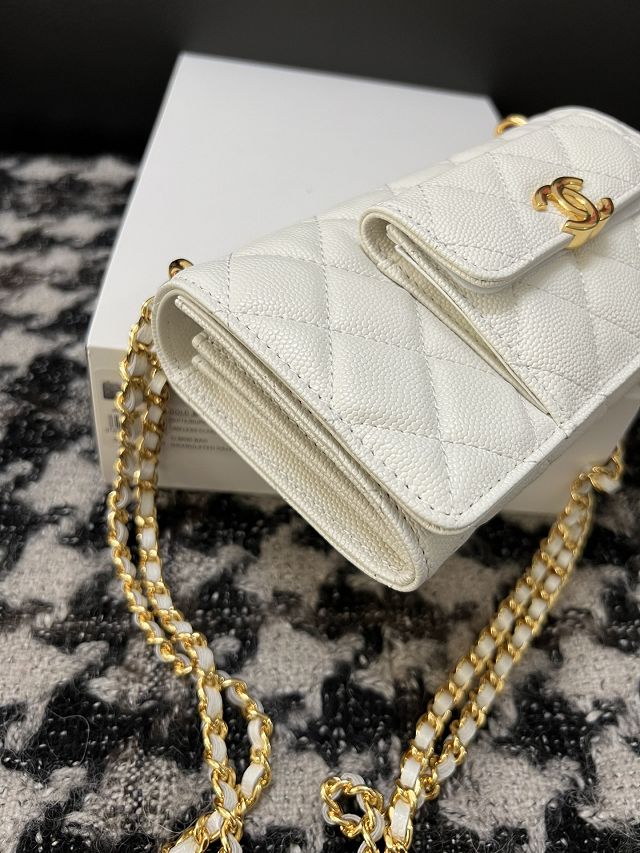 CC original grained calfskin clutch with chain AP3015 white