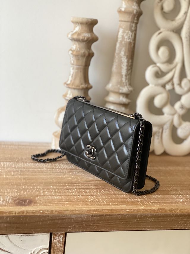 CC original lambskin wallet on chain A80982 allblack