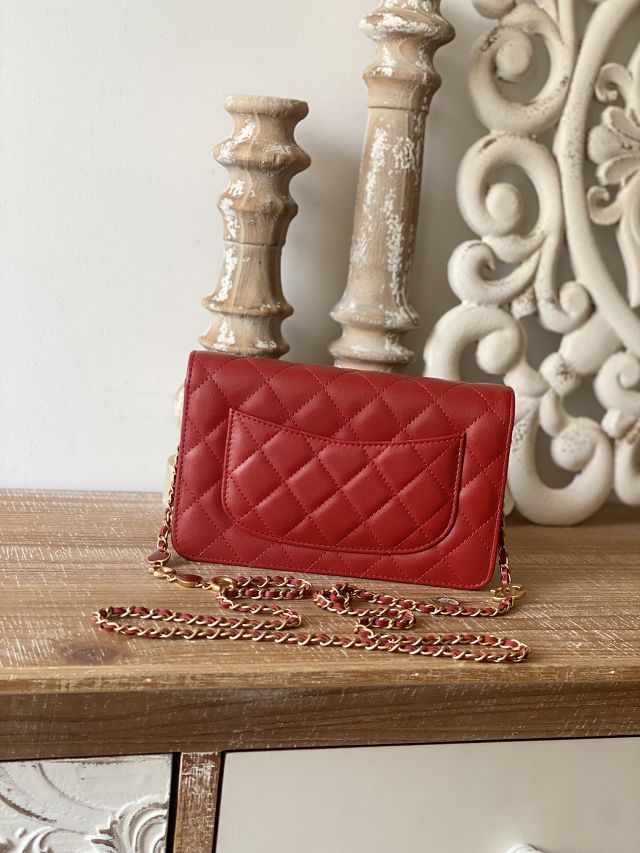 CC original lambskin wallet on chain AP3035 red