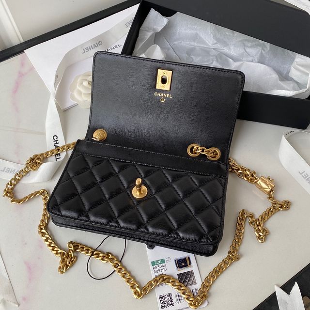 CC original lambskin wallet on chain AP3043 black