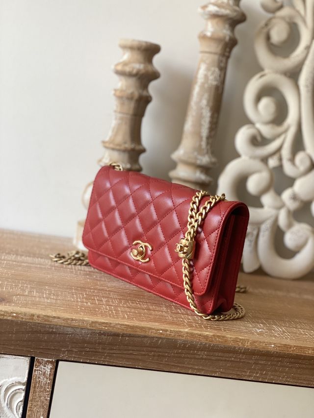 CC original lambskin wallet on chain AP3043 red