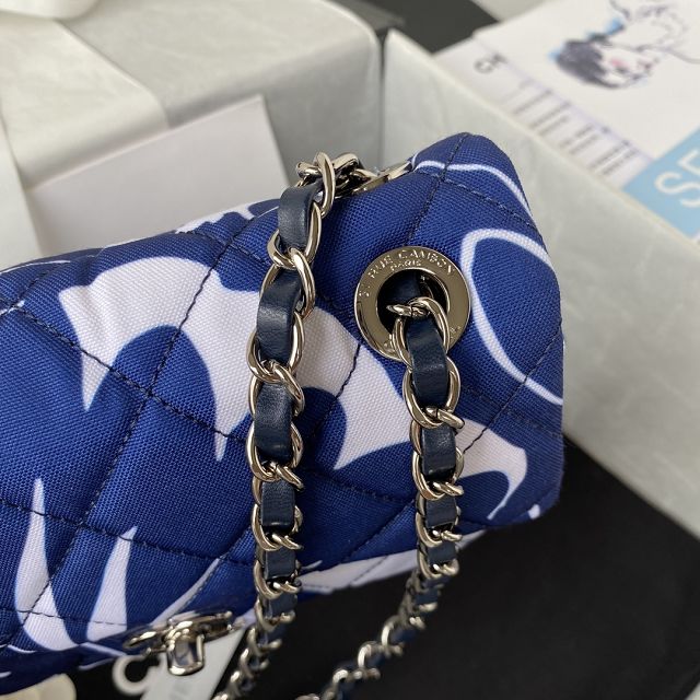 CC original printed silk small flap bag AS3521 blue