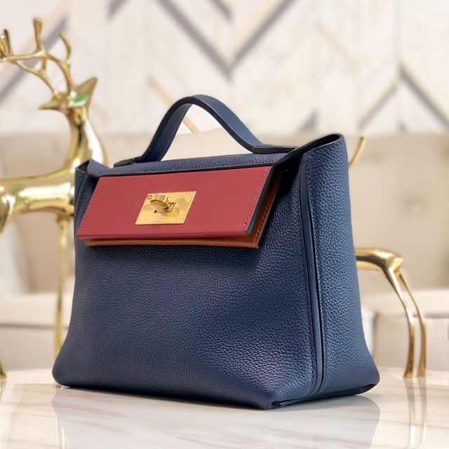 Hermes original togo leather small kelly 2424 bag HH03698 navy blue	