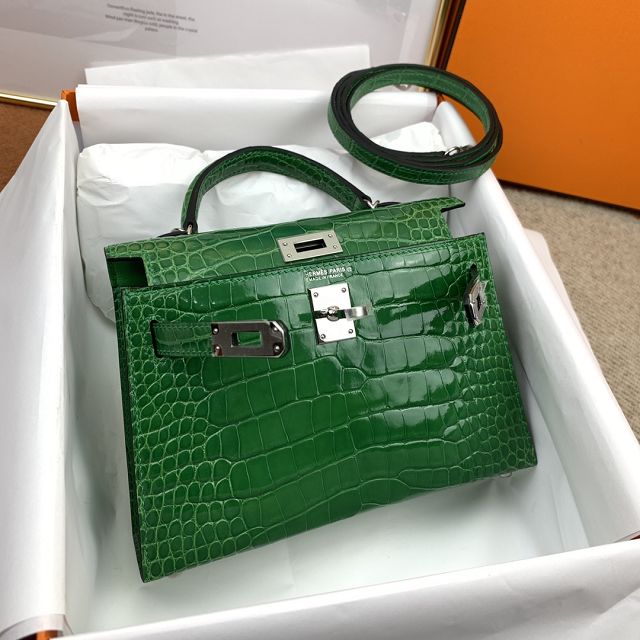 Hermes genuine crocodile leather mini kelly bag K0019 bambou