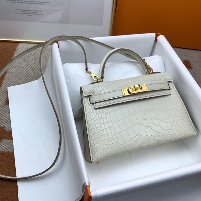 Hermes genuine crocodile leather mini kelly bag K0019 craie 