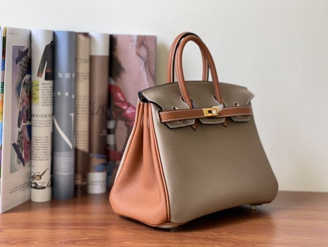 Hermes handmade original togo leather birkin bag BK0350 light grey&brown