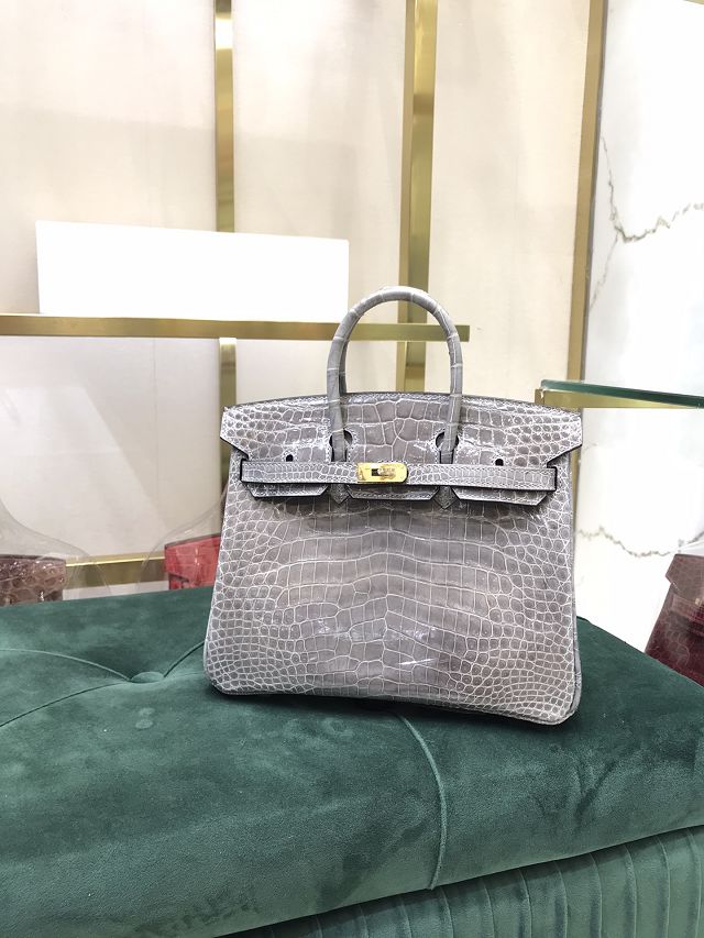 Hermes genuine crocodile leather birkin bag BK350 gris tourterelle 