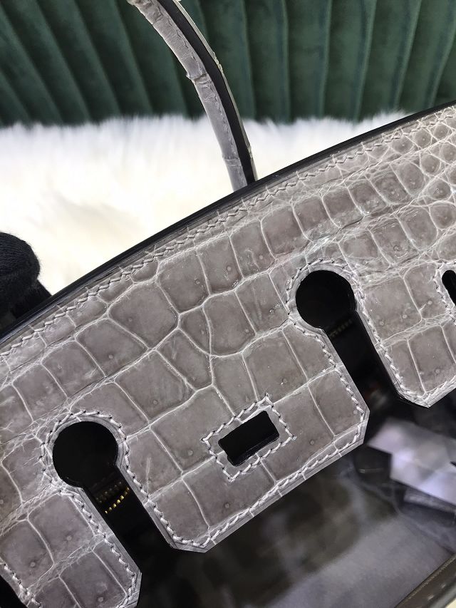 Hermes genuine crocodile leather birkin bag BK350 gris tourterelle 