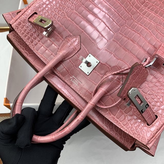 Hermes genuine crocodile leather birkin bag BK350 rose confetti