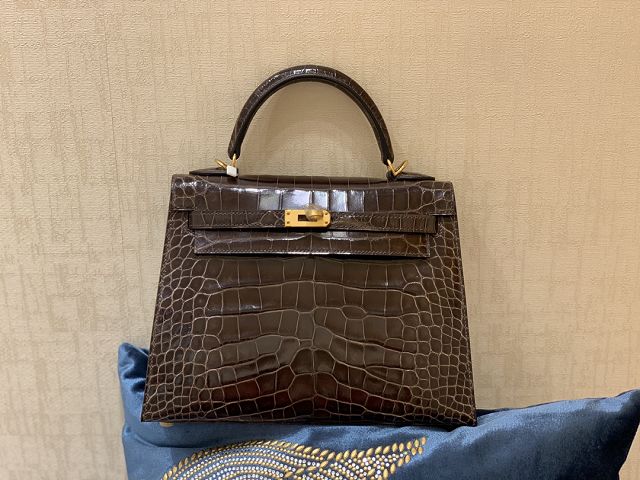 Hermes genuine crocodile leather kelly bag K320 choclate 