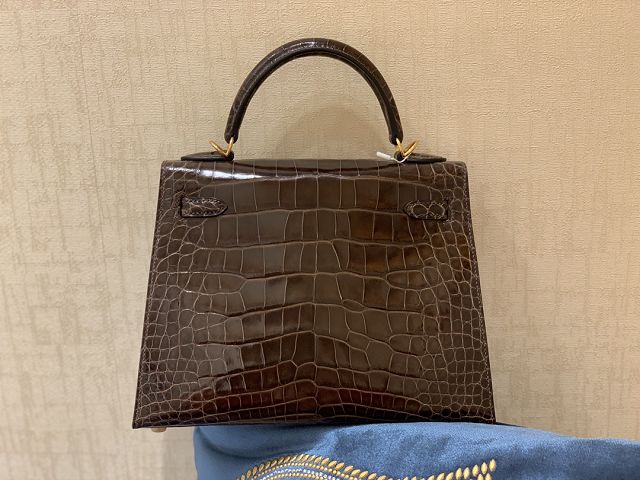 Hermes genuine crocodile leather kelly bag K320 choclate 