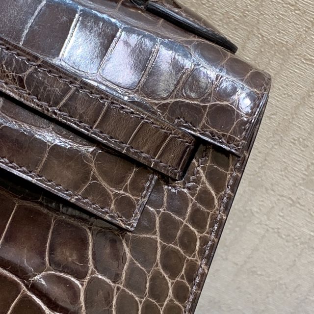 Hermes genuine crocodile leather kelly bag K320 choclate 