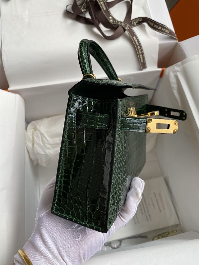 Hermes genuine crocodile leather mini kelly bag K0019 emerald
