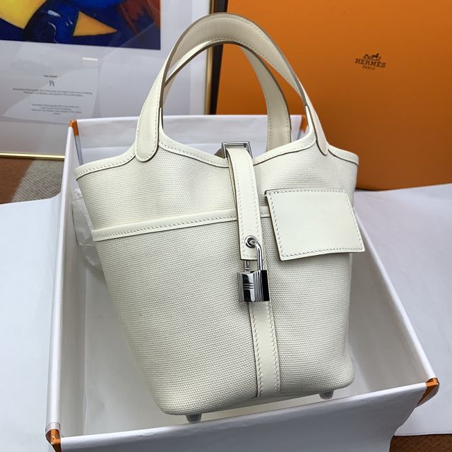 Hermes original canvas small picotin lock bag HP0018 white