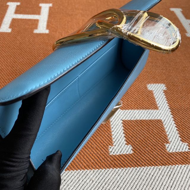 Hermes original swfit leather egee clutch E001 blue du nord 