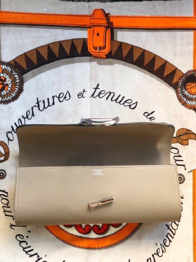 Hermes original swfit leather egee clutch E001 gris asphalte