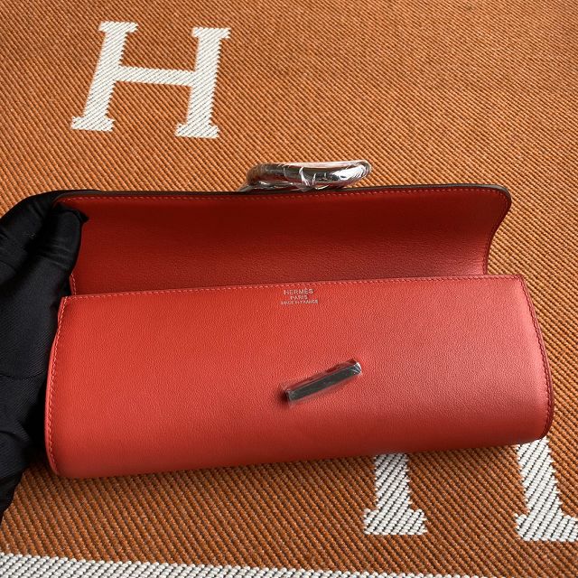 Hermes original swfit leather egee clutch E001 red