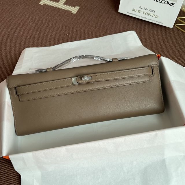 hermes original swfit leather kelly cut 31 clutch H032 etoupe grey