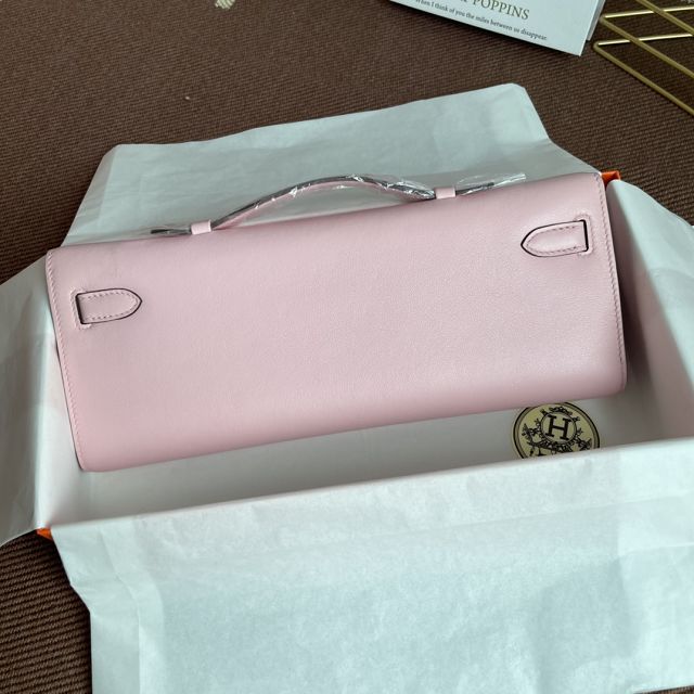 hermes original swfit leather kelly cut 31 clutch H032 light pink