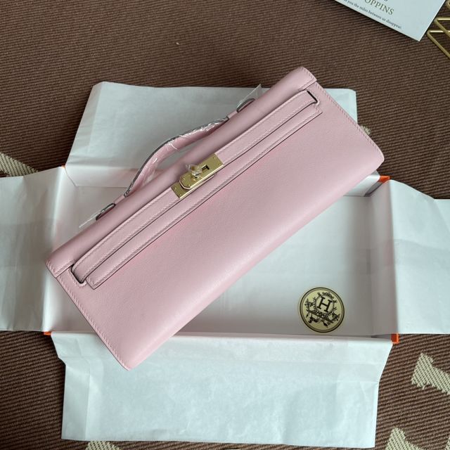 hermes original swfit leather kelly cut 31 clutch H032 light pink