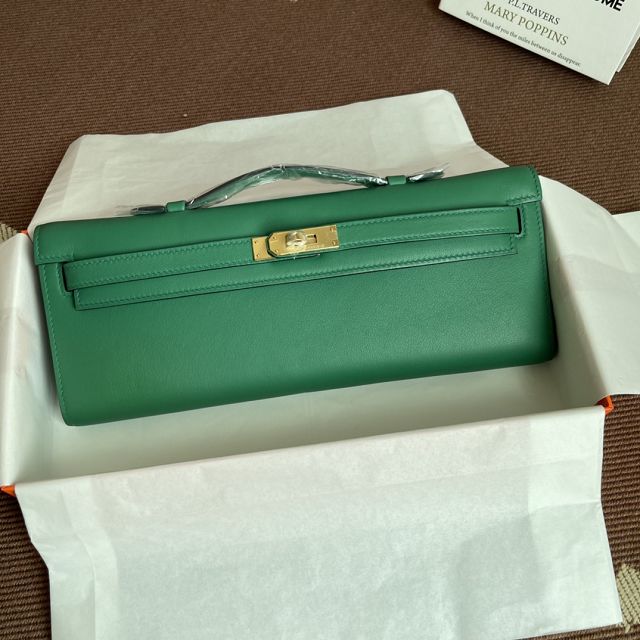 hermes original swfit leather kelly cut 31 clutch H032 vert verigo