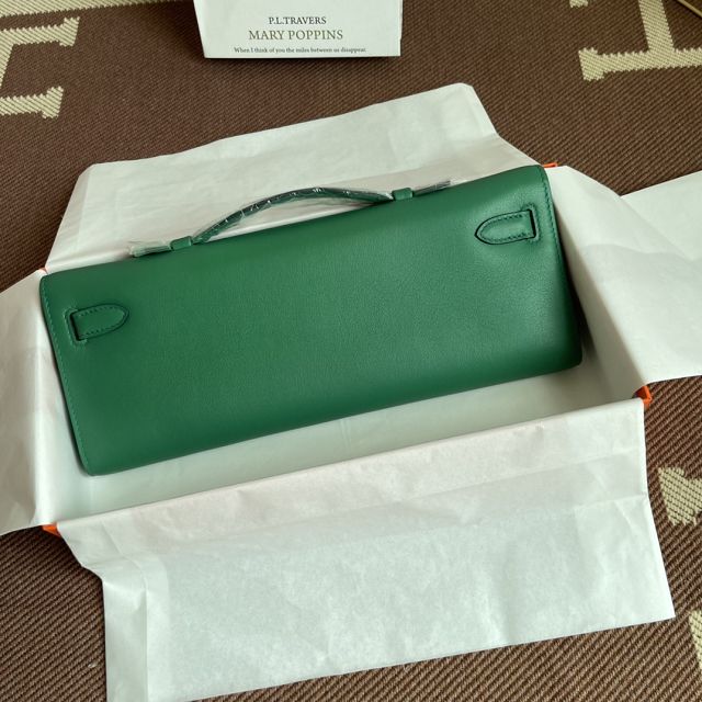 hermes original swfit leather kelly cut 31 clutch H032 vert verigo