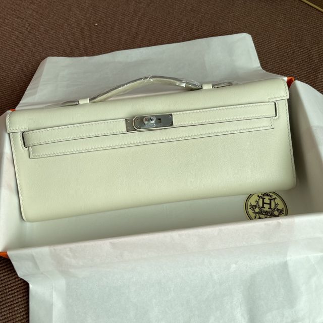 hermes original swfit leather kelly cut 31 clutch H032 white