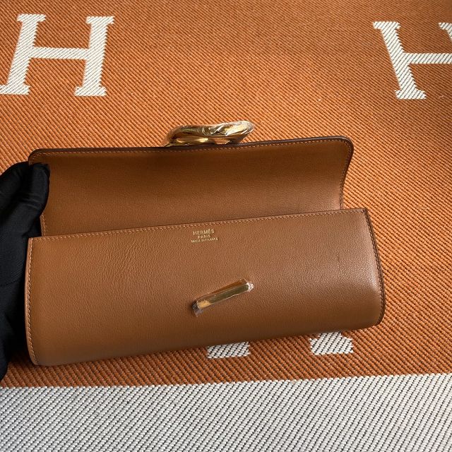 Hermes original swfit leather egee clutch E001 brown