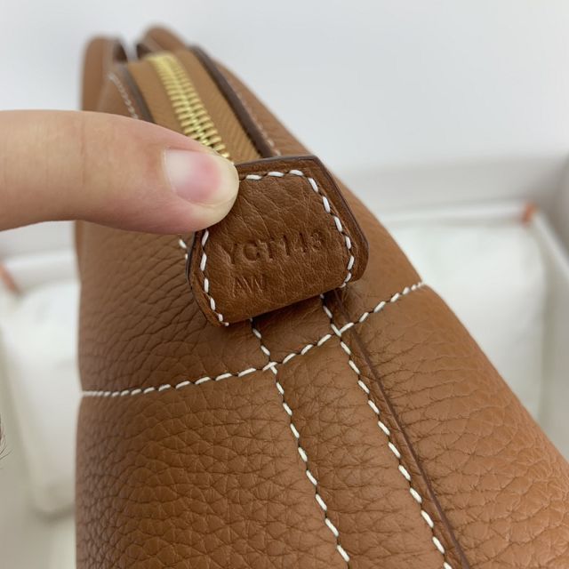 Hermes original togo leather small bolide 27 bag B027 gold brown