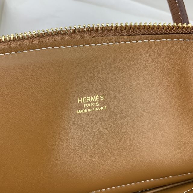 Hermes original togo leather small bolide 27 bag B027 gold brown