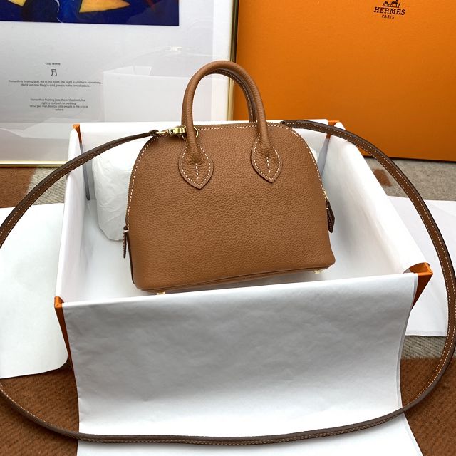 Hermes original chevre leather mini bolide bag H018 gold brown