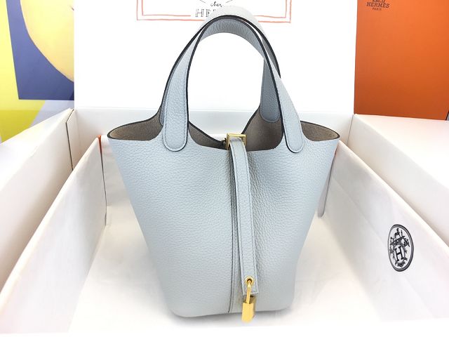 Hermes original togo leather picotin lock bag HP0022 blue brume