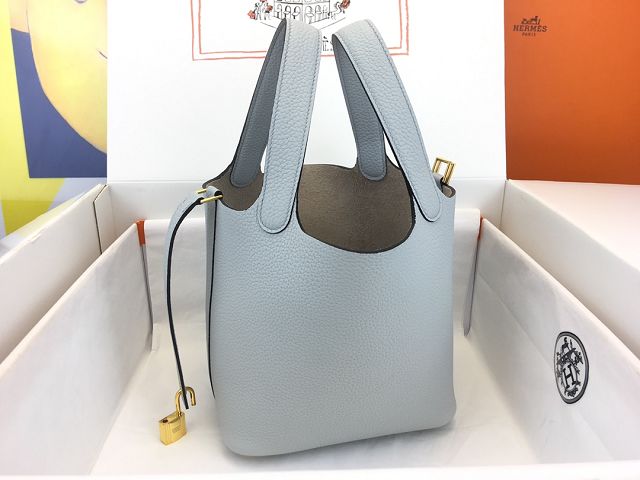 Hermes original togo leather small picotin lock bag HP0018 blue brume