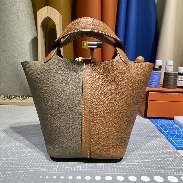 Hermes original togo leather picotin lock bag HP0022 brown&grey