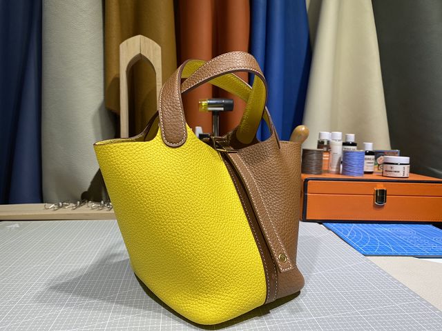 Hermes original togo leather picotin lock bag HP0022 brown&yellow