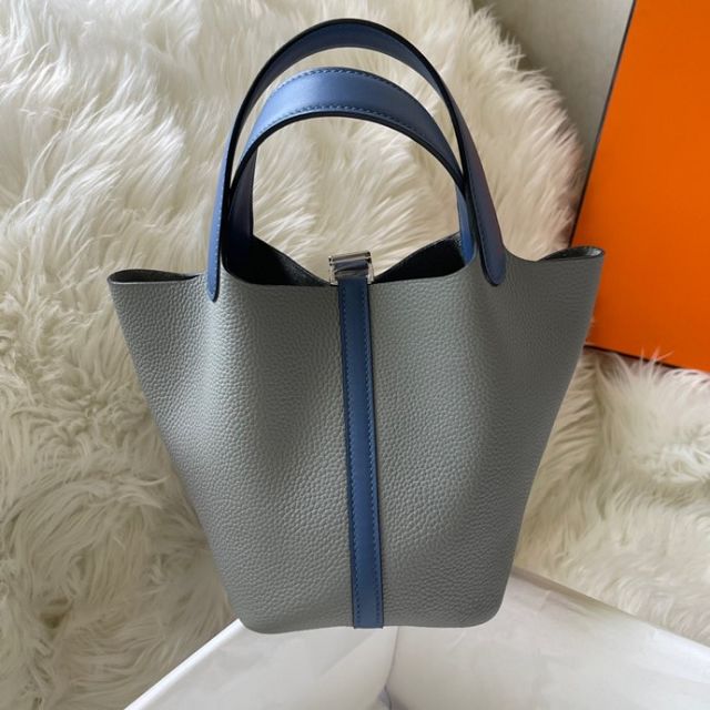 Hermes original togo leather picotin lock bag HP0022 gris mouette	