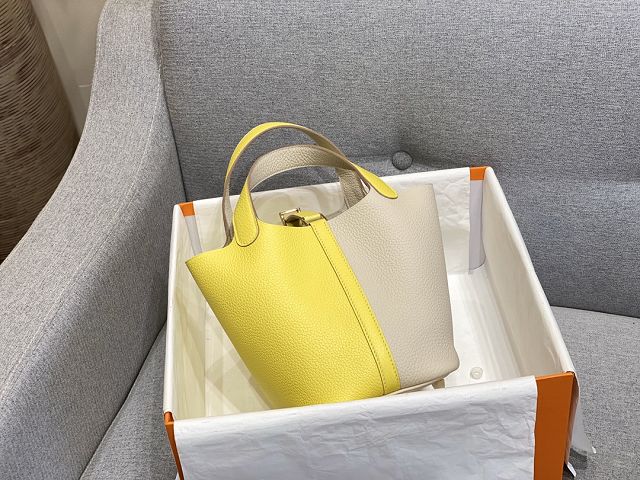 Hermes original togo leather small picotin lock bag HP0018 yellow&white
