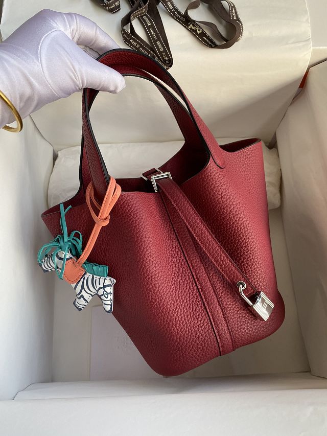 Hermes original togo leather small picotin lock bag HP0018 dark red