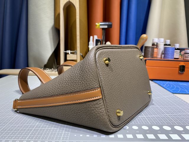 Hermes original togo leather small picotin lock bag HP0018 etoupe grey