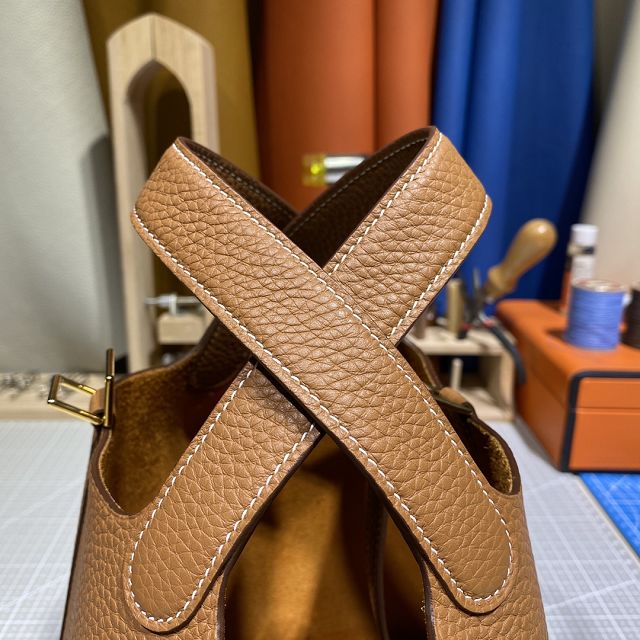 Hermes original togo leather small picotin lock bag HP0018 gold brown