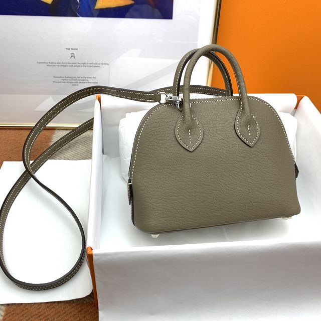 Hermes original chevre leather mini bolide bag H018 etoupe grey