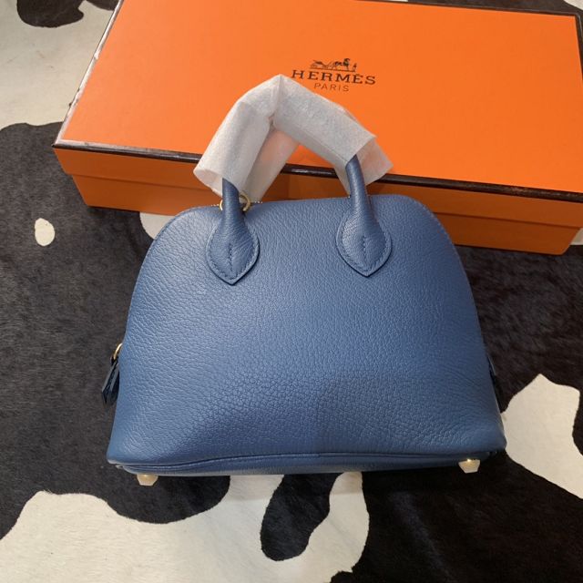 Hermes original chevre leather mini bolide bag H018 navy blue