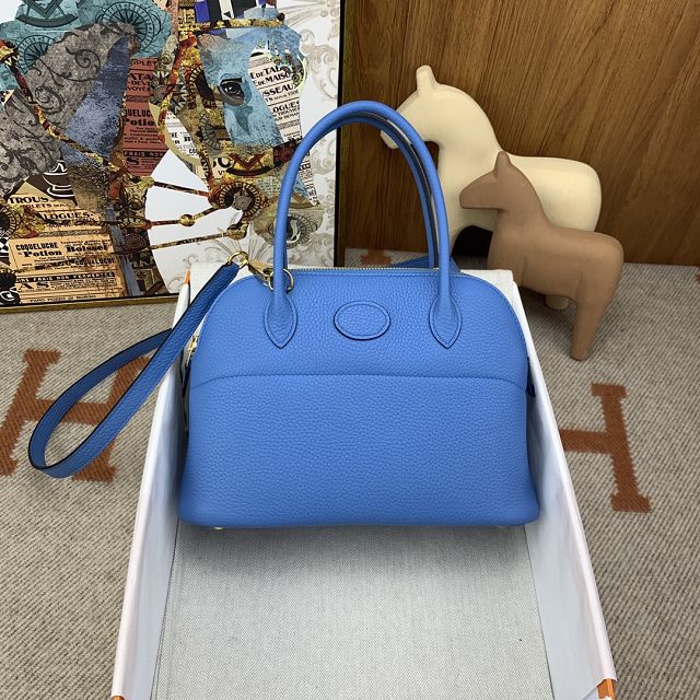 Hermes original togo leather medium bolide 31 bag B031 blue paradise