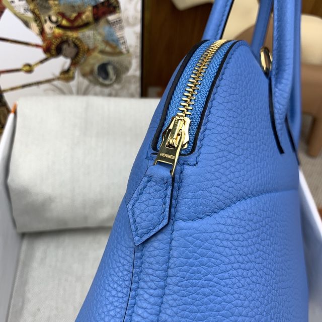 Hermes original togo leather small bolide 27 bag B027 blue paradise