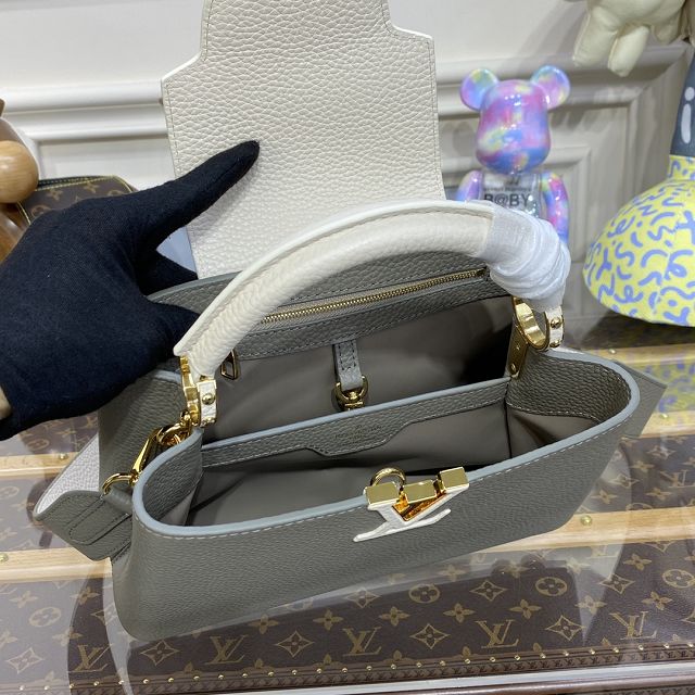 Louis vuitton original calfskin capucines BB handbag M58671 grey&white