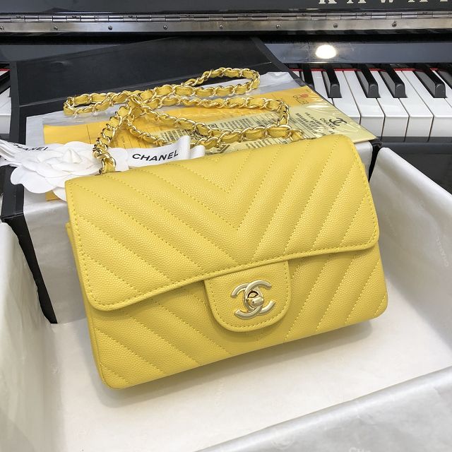 CC original grained calfskin mini flap bag A69900-3 yellow