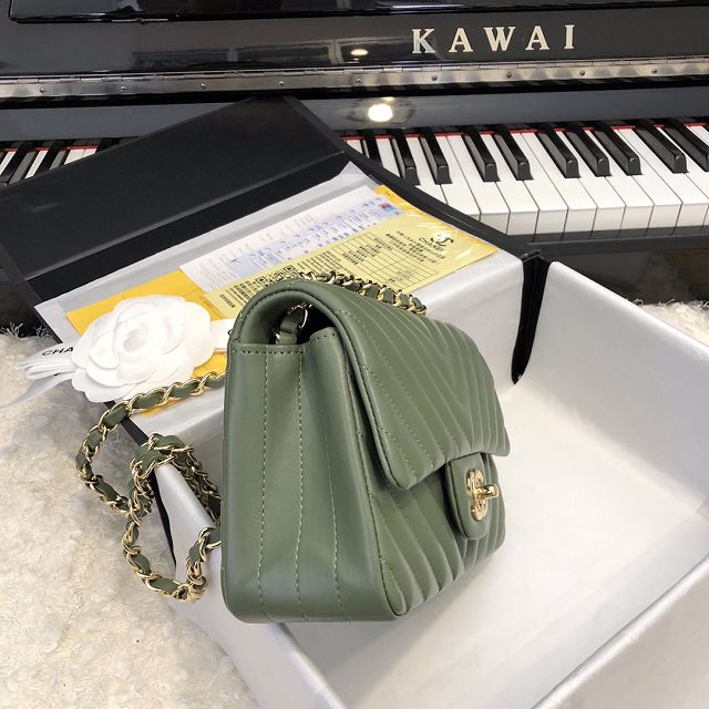 CC original lambskin leather mini flap bag A69900-4 khaki green