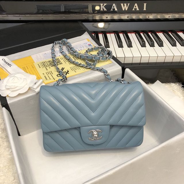 CC original lambskin leather mini flap bag A69900-4 light blue